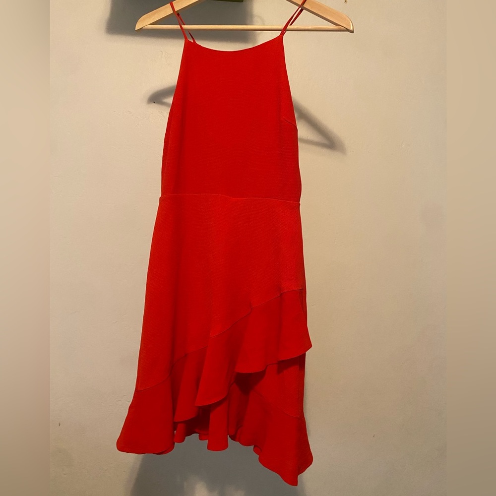 GB red high neck ruffle dress